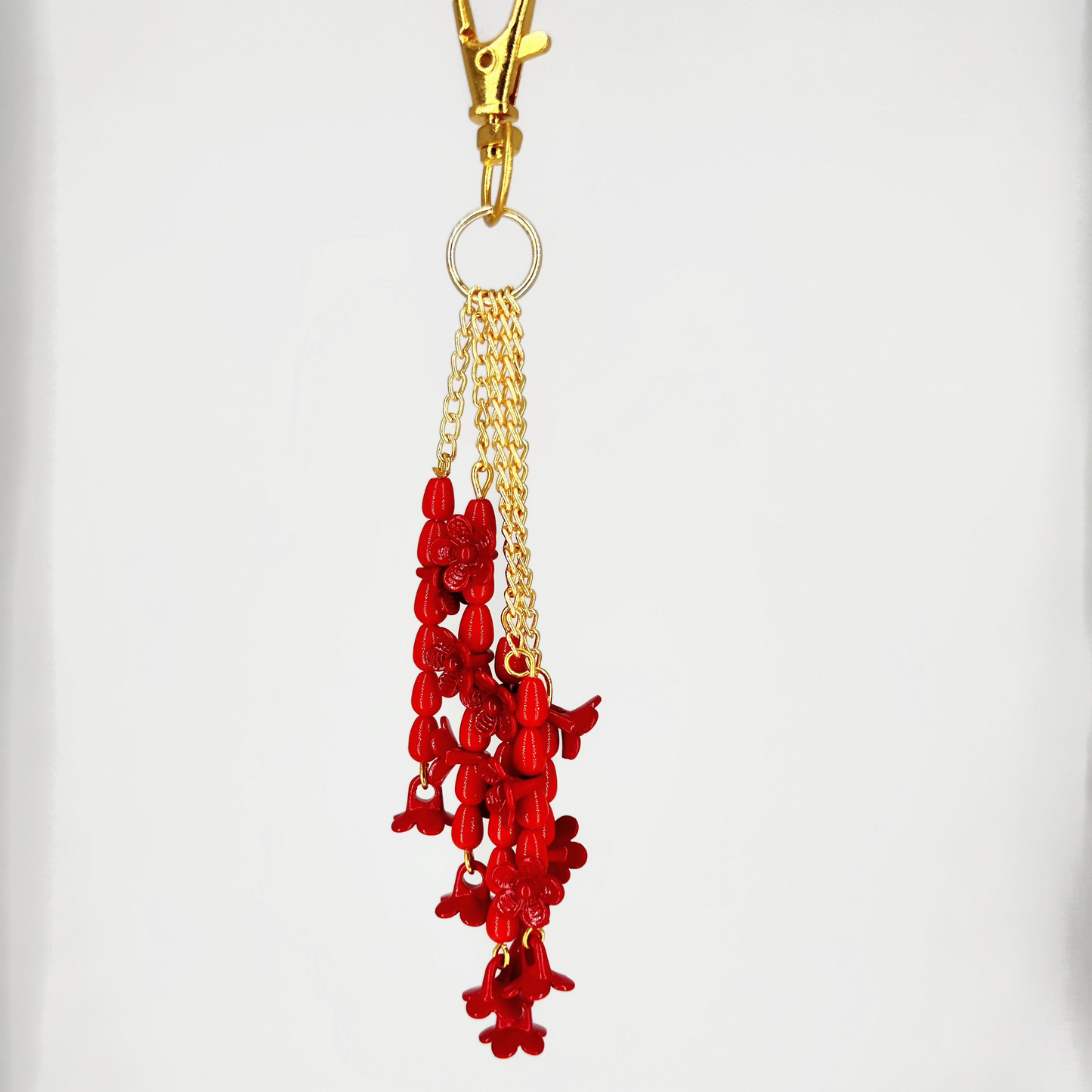 Red Flowers and Beads Bag Charm