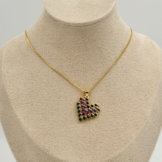 Heart Necklace with Rainbow Rhinestones