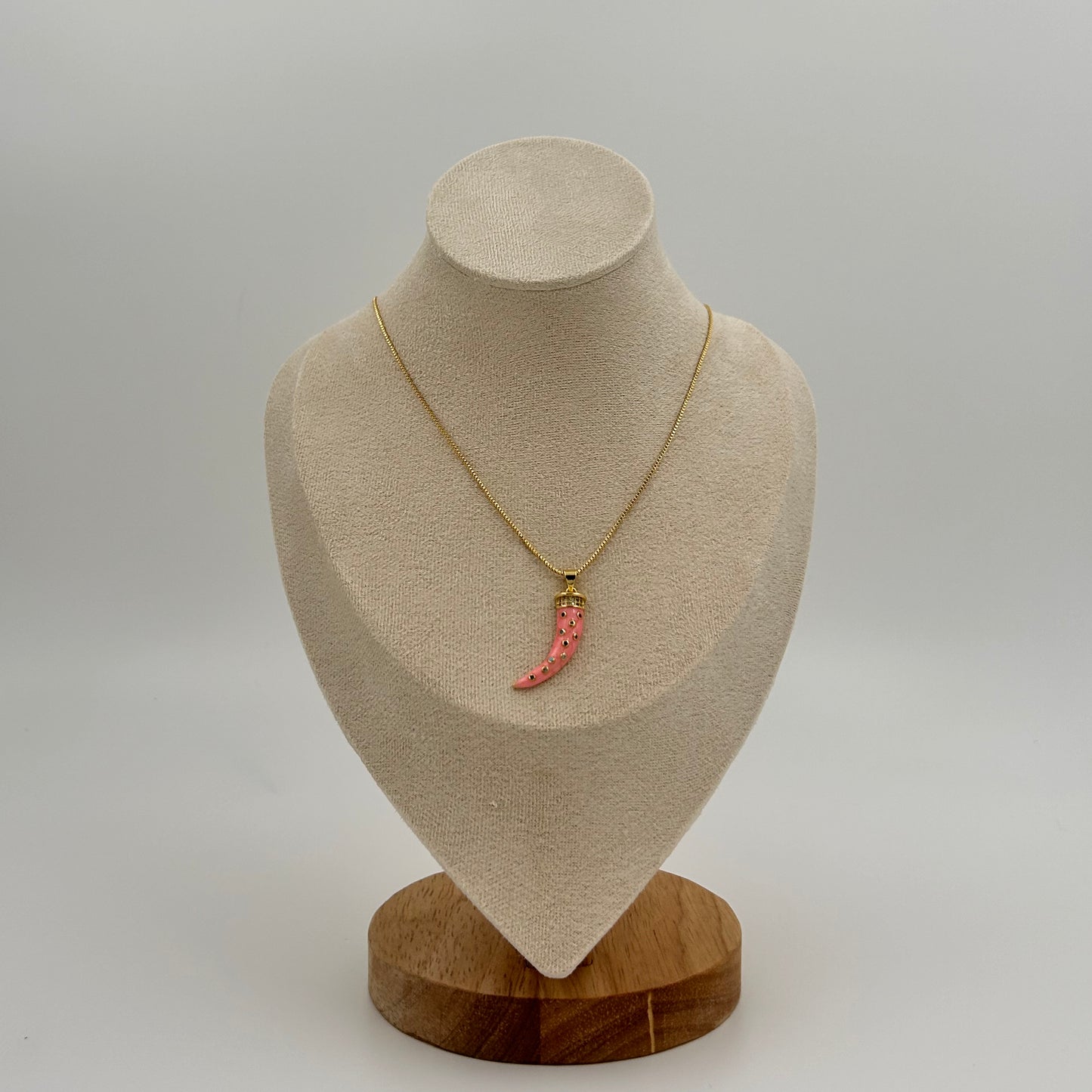 Pink Horn Necklace with Inset Rhinestones