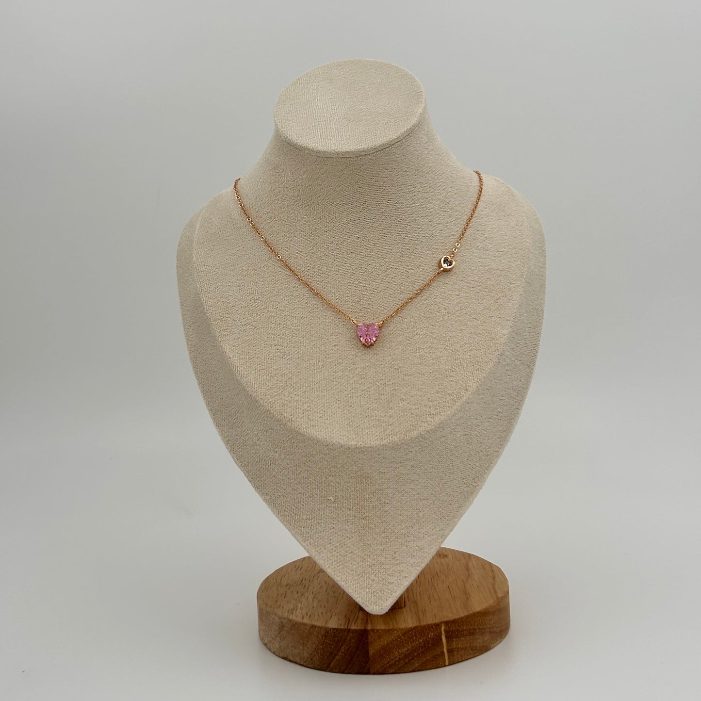 Rose Gold Necklace with Pink Heart Rhinestone