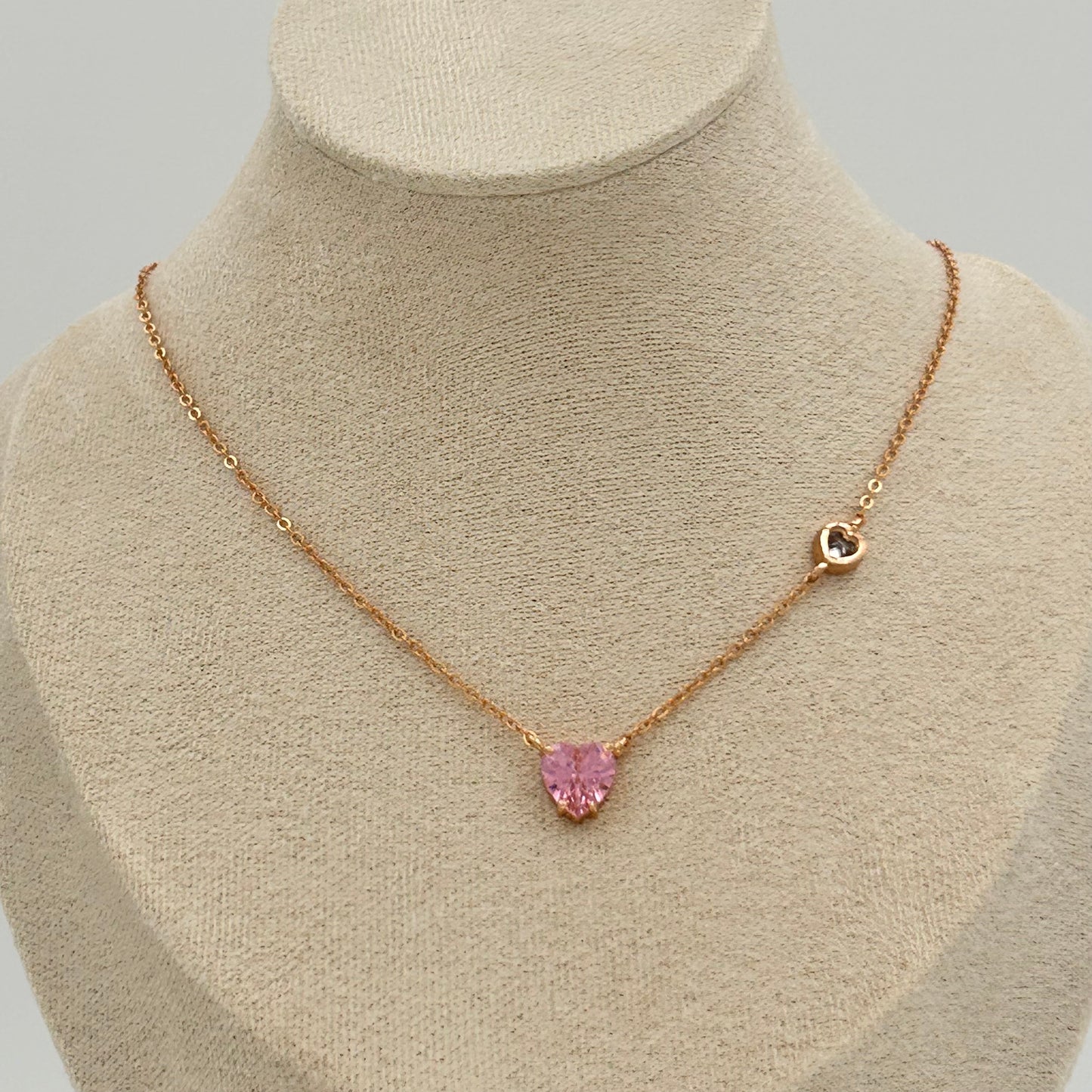 Rose Gold Necklace with Pink Heart Rhinestone