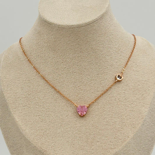 Rose Gold Necklace with Pink Heart Rhinestone