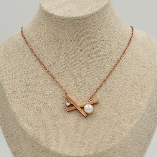 Rose Gold Necklace with Pearl & Rhinestone