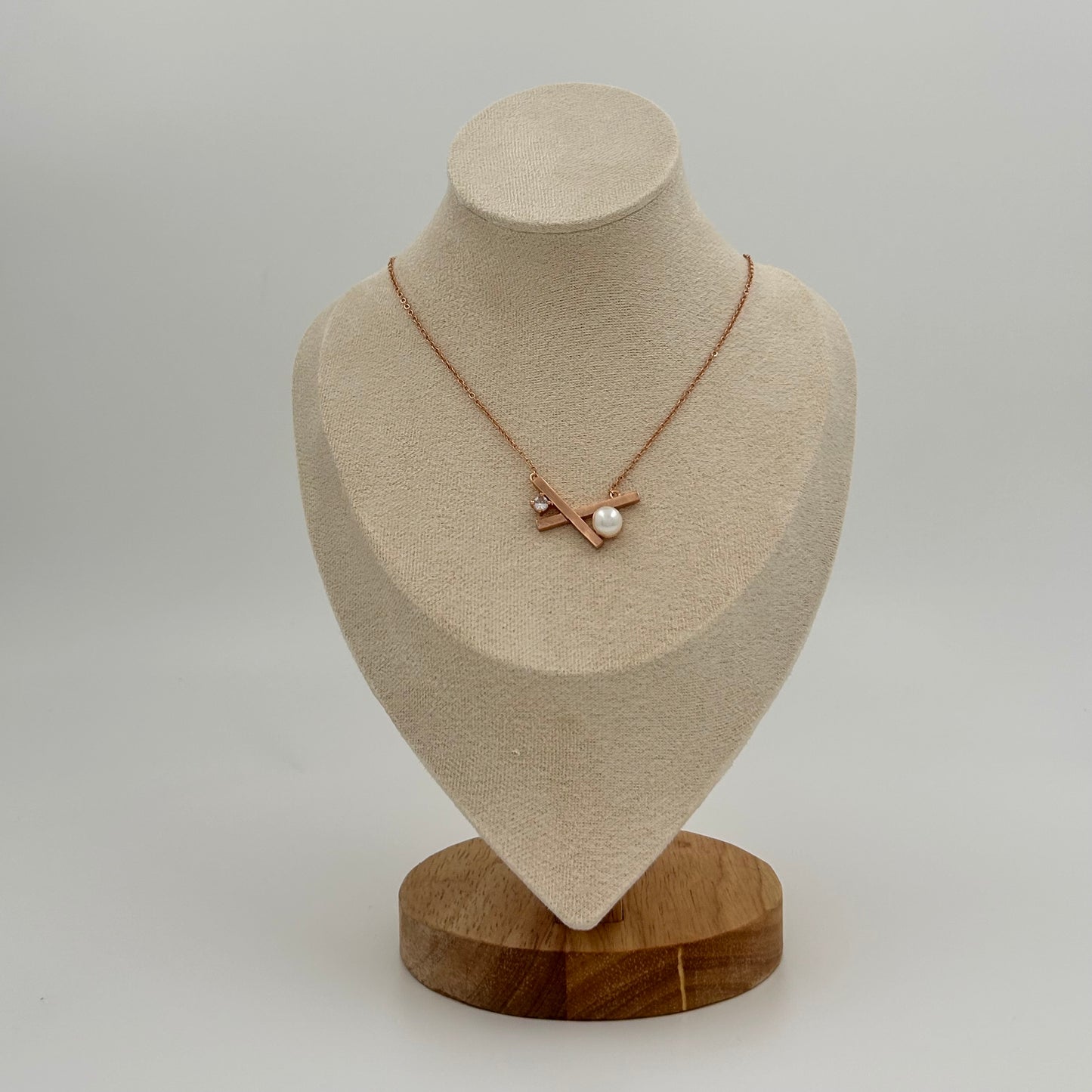 Rose Gold Necklace with Pearl & Rhinestone