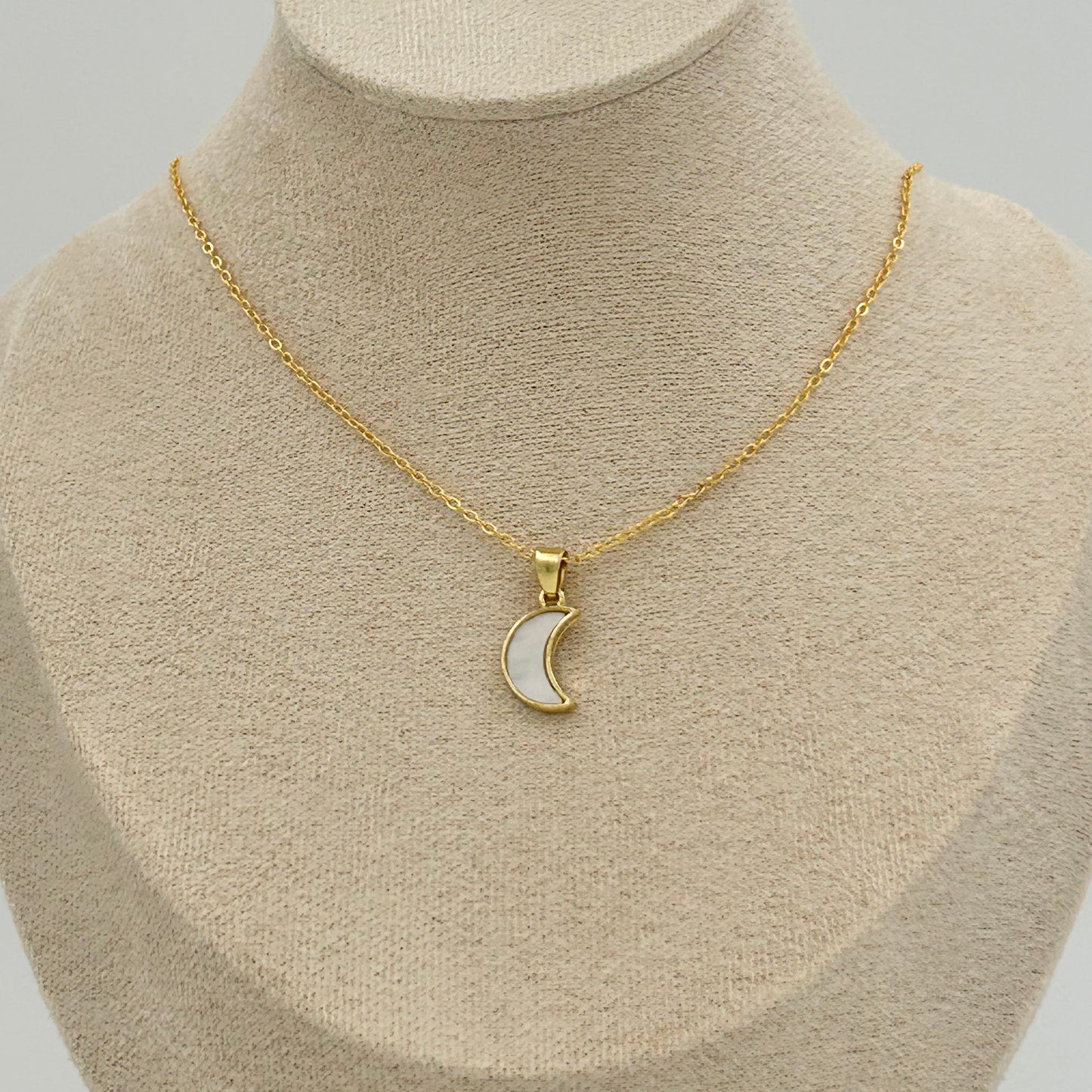 Mother of Pearls Inset Cresent Moon Necklace