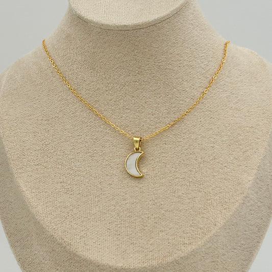 Mother of Pearls Inset Cresent Moon Necklace