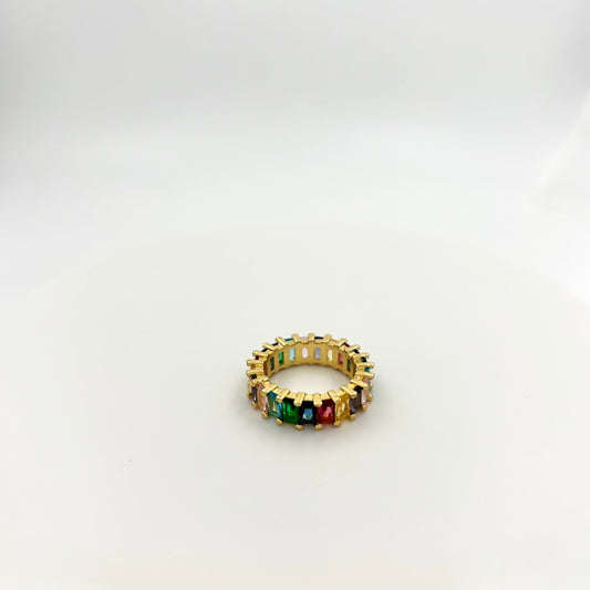 Rainbow Oval Set CZ Ring