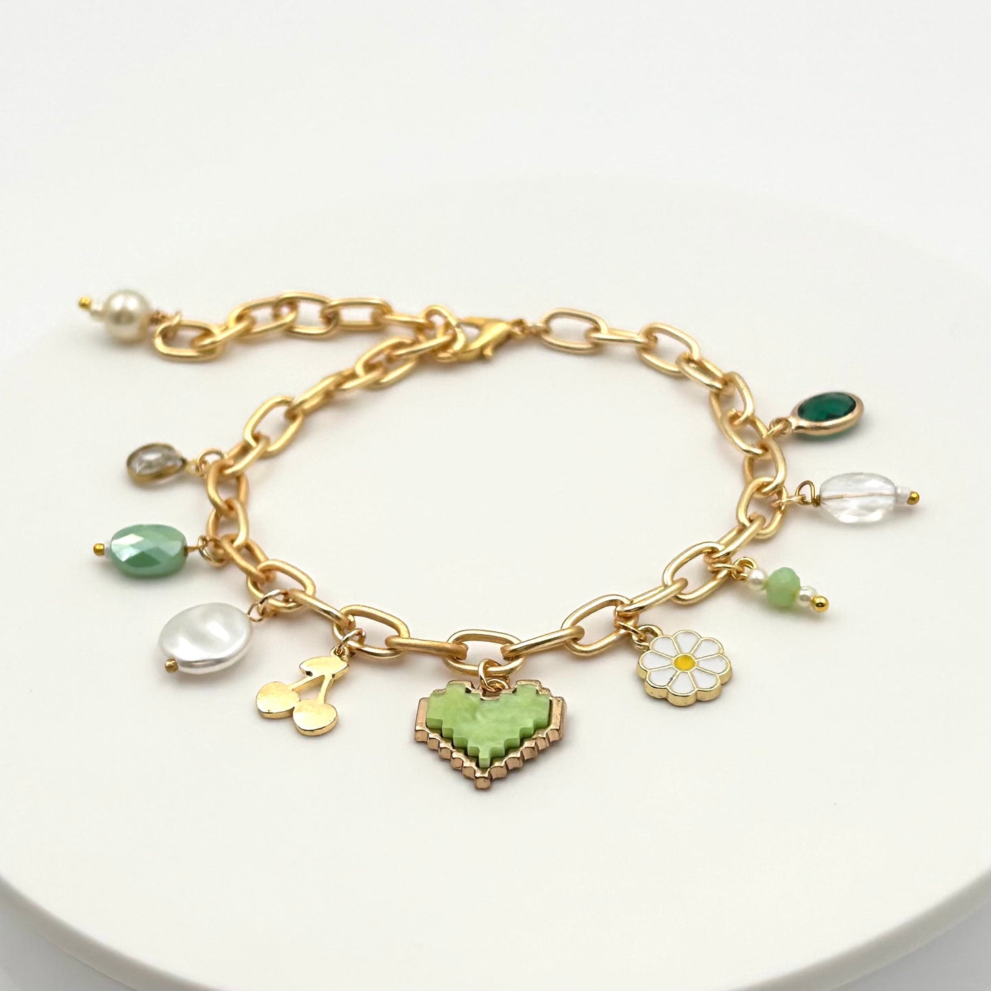 Shades of Green Premade Charm Bracelet