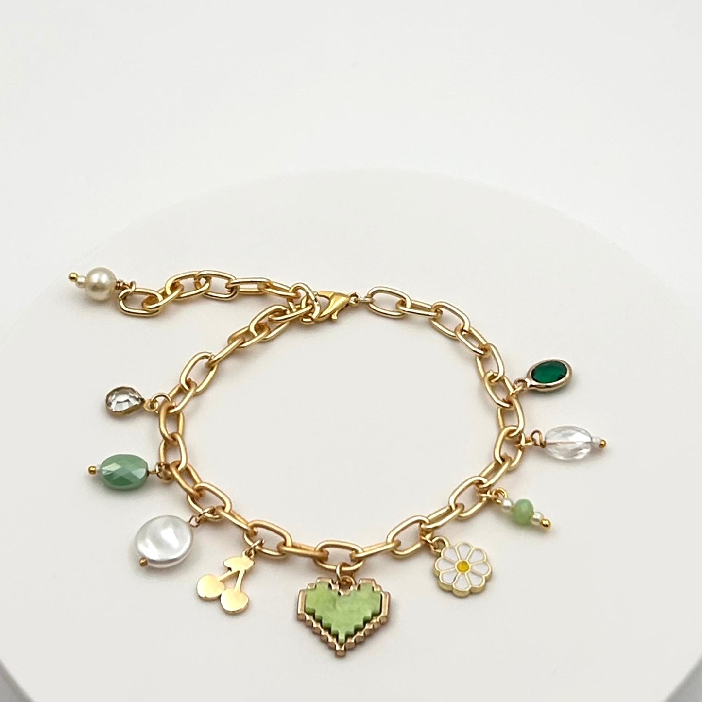 Shades of Green Premade Charm Bracelet