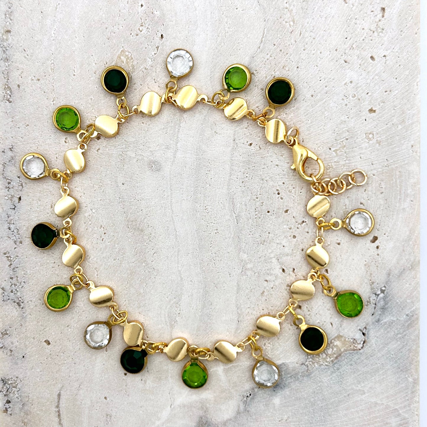 Gold and Shades of Green Handmade Bracelet