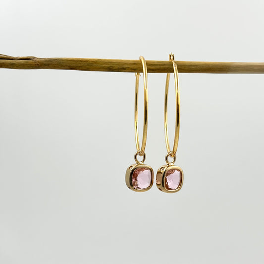 Pink Glass Crystal Hoops