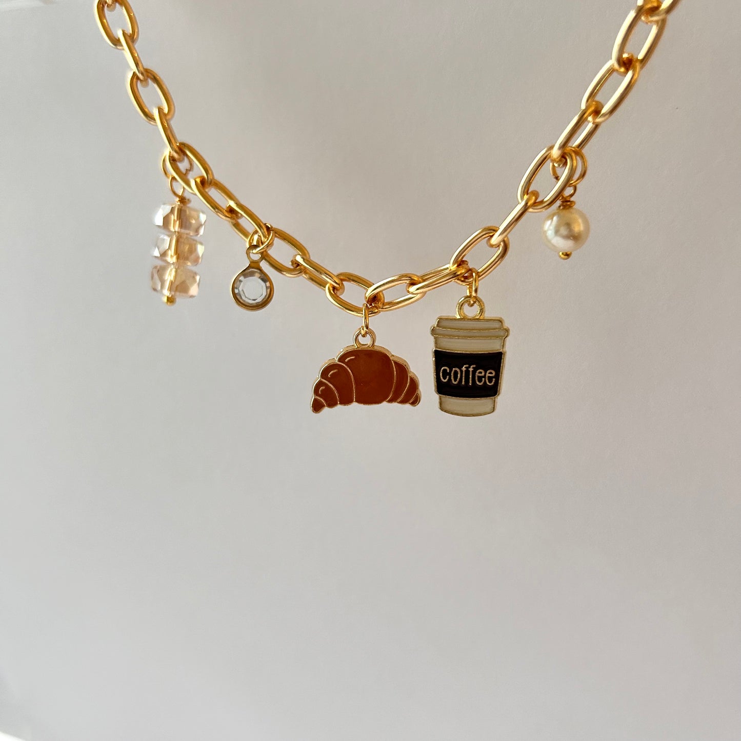 Coffee and Croissant Premade Charm Bracelet