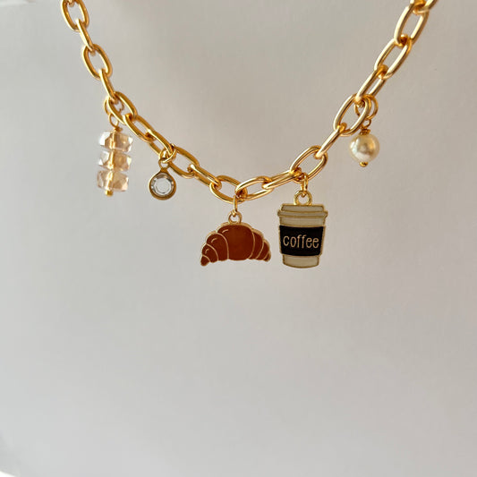 Coffee and Croissant Premade Charm Bracelet