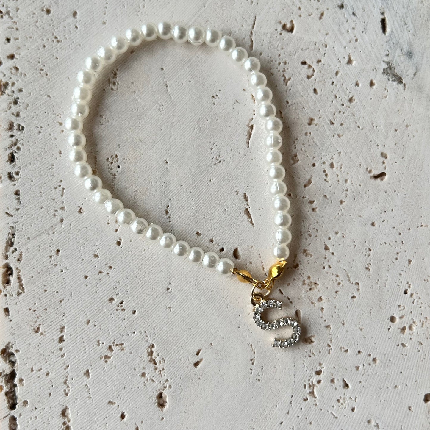 Pearl Handmade Bracelet with Initial Charm