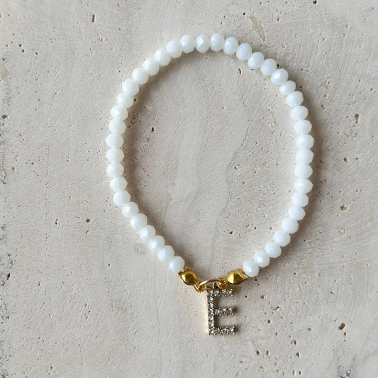 White Handmade Bracelet with Initial Charm