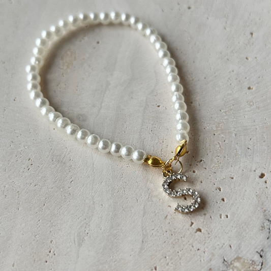 Pearl Handmade Bracelet with Initial Charm