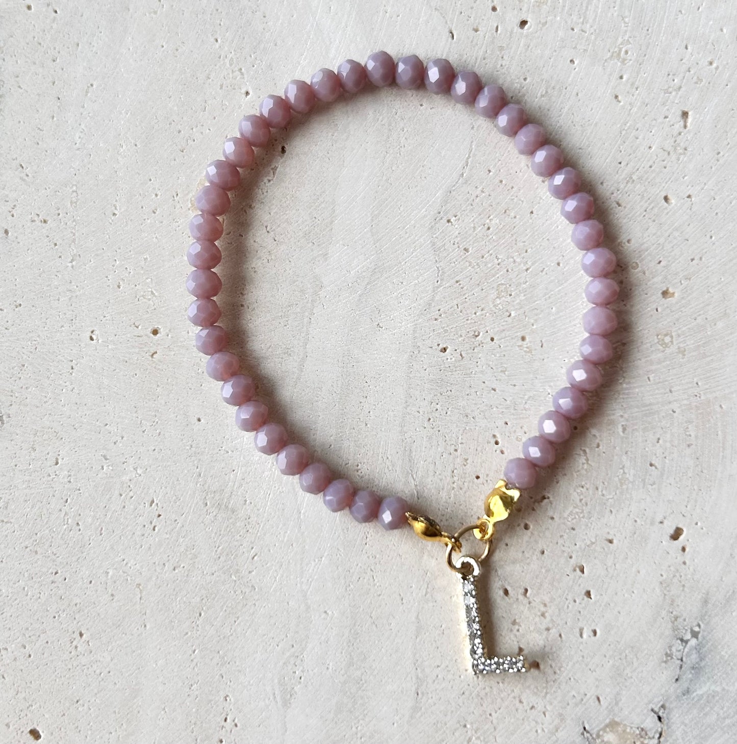 Lilac Handmade Bracelet with Initial Charm