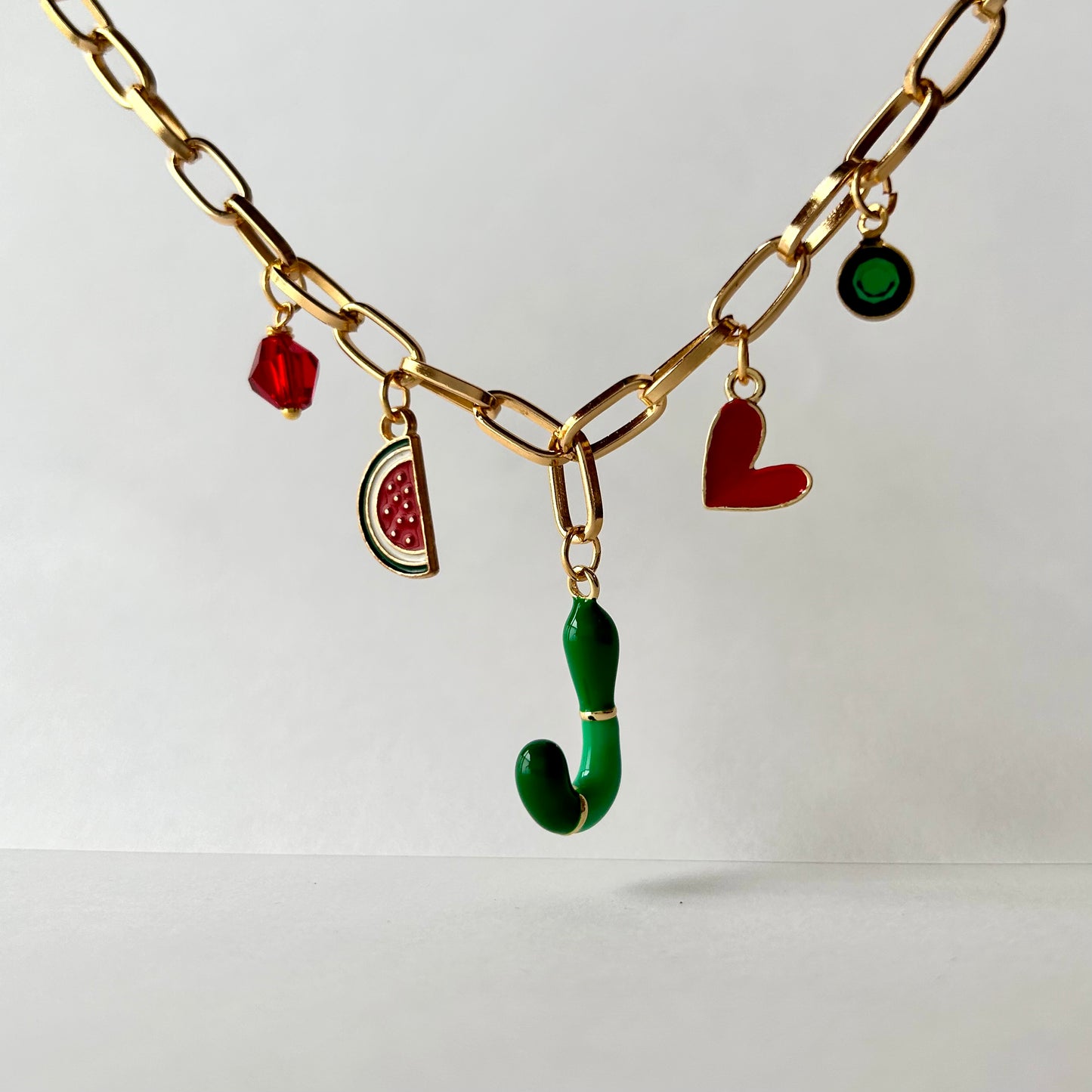 Premade Charm Necklace Initial & Watermelon