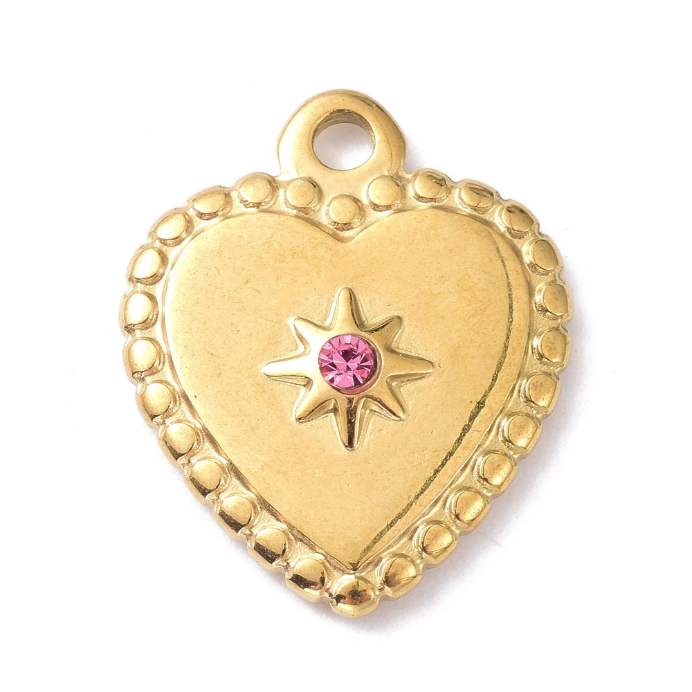 Heart with Pink Rhinestone Charm